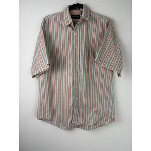 Gant Shirt Mens Sz Medium Orange Blue Plaid Button Up Short Sleeve Old School